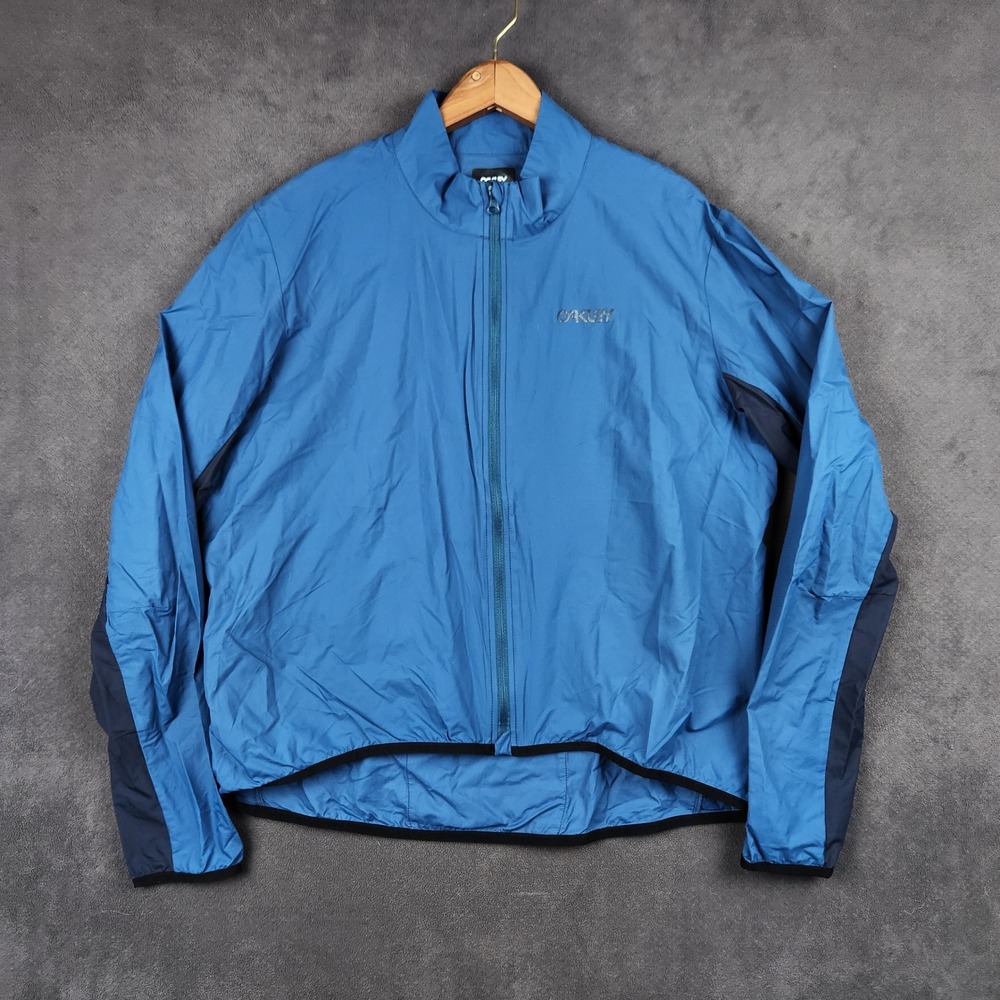 Oakley Elements Packable Jacket Mens XL Blue Cycling Windbreaker‎ Reflective Zip